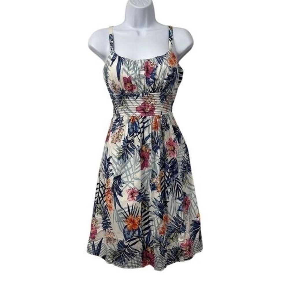 Roz & Ali Tropical Floral Fit & Flare Dress Size 6 Vacation Resort Hawaii Luau